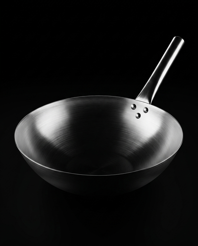 KOVA Long-Handle Stainless Wok — Front View