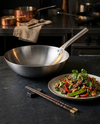 KOVA Long-Handle Stainless Wok — Plated Dish