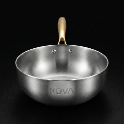 KOVA Stainless Sauté Pan — front view with KOVA branding