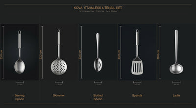 KOVA Stainless Utensil Set — dimensions all 5 pieces